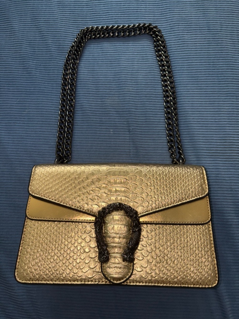 Gold Textured Shoulder Bag with Chain Strap